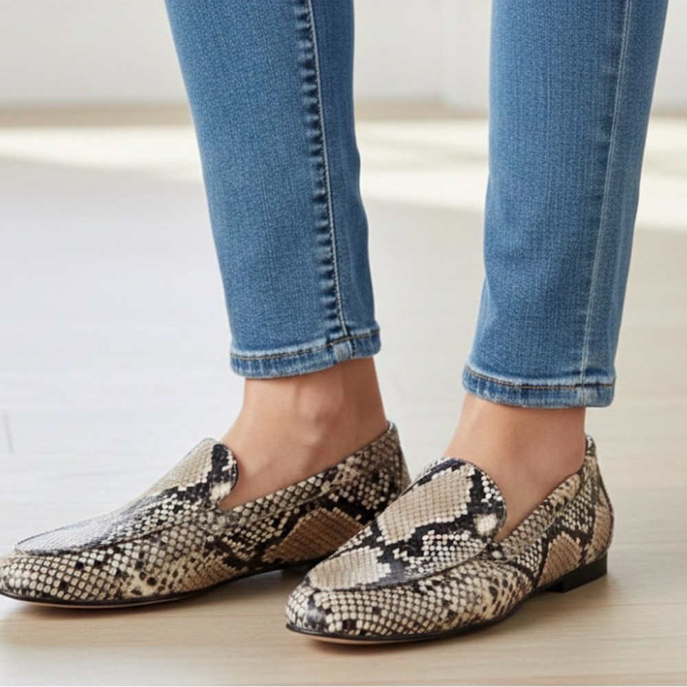 J.Crew -women’s Cecile Smoking Slippers snake embossed leather loafers shoes 8.5